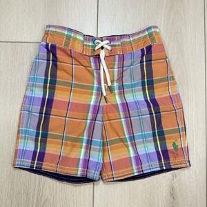 Polo Ralph Lauren‎ Boys Madras Plaid Swim Trunks 4/4T Multicolor Cotton Nylon